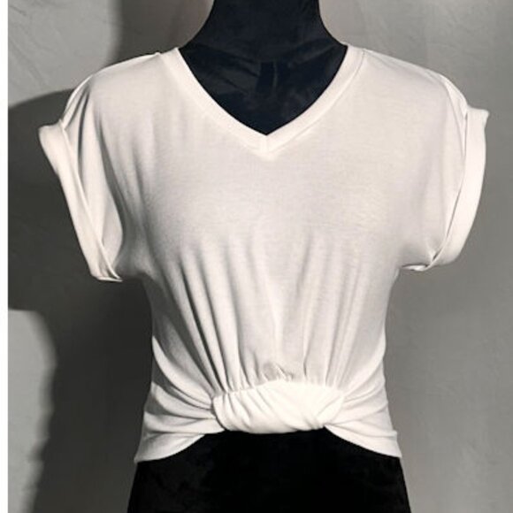 Cropped White V-Neck Top, Front Knot from Cider, XS - Picture 1 of 7